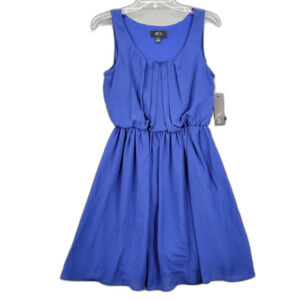 BCX Blue Sapphire Dress Midi Sleeveless Scoop Neck NEW $54 A-Line Women's Size S
